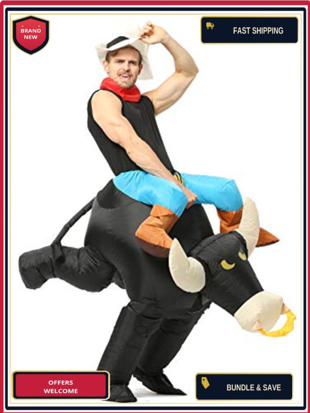 Inflatable Bull Riding Costume Rodeo Rider Blow Up Suit Adult Halloween